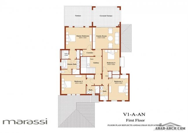 مخطط ومساقط فيلا Villa Type 1 A - Marassi 