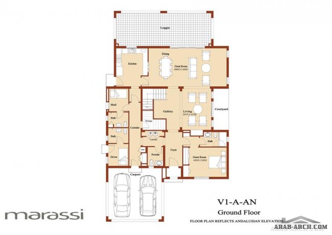 مخطط ومساقط فيلا Villa Type 1 A - Marassi 