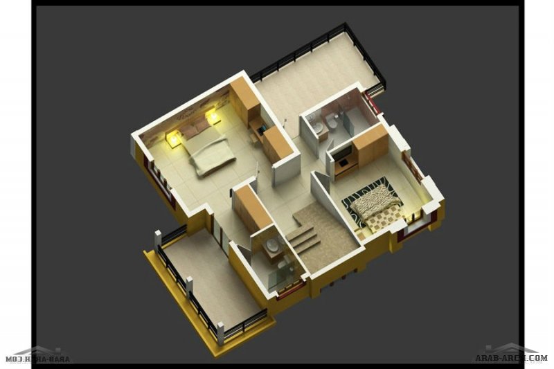 مخطط فيلا صغيرة جدا جدا بالبلانات والرسم الداخلي  ثلاثية الابعاد Scheme of too Small Villa with Internal Drawing 3D 