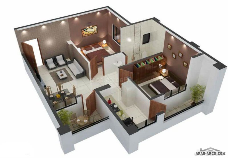 مخطط شقق بمساحات صغيرة ثلاثية الابعاد Scheme of Small Apartments