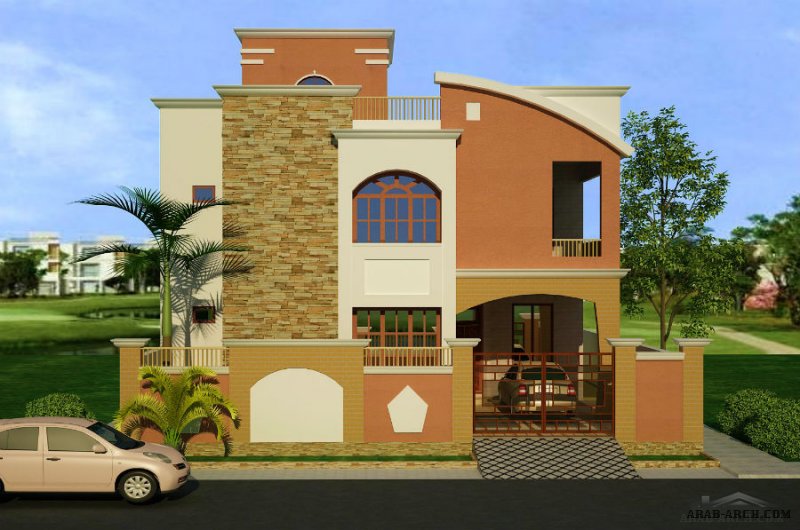 small villas 3D Front Elevation