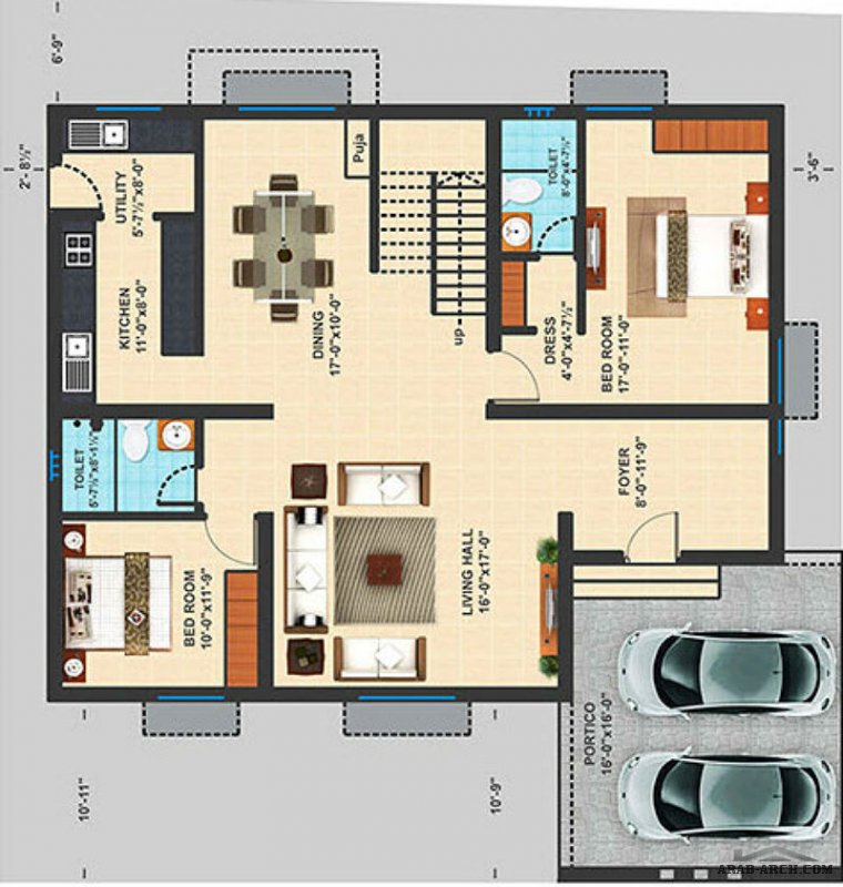 4 BHK DUPLEX VILLA - تصميم اوربى 15*15 متر