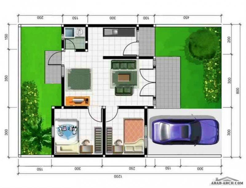 خرائط بيوت صغيرة المساحه بالمقاسات وحديقة خلفية