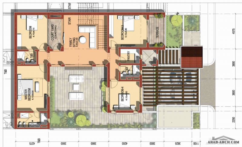 فيلا الاسكان مخطط بالمقاسات الداخلية و الخارجية villa type 2