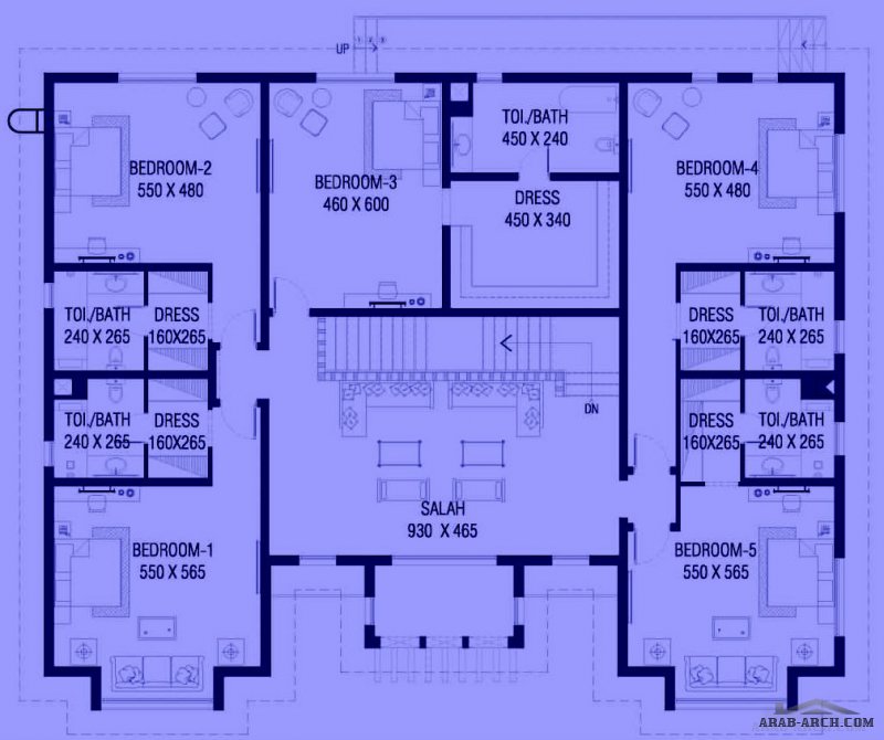 فيلا خليجى تصميم دخلى تقليدى 5 غرف نوم ماستر - الارض 21*17 متر