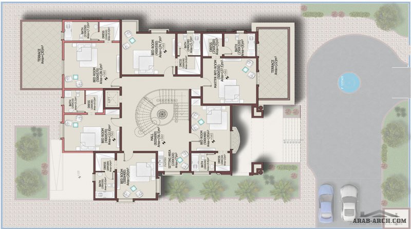 مخطط الفيلا 620 متر مربع تصميم خليجى 6 غرف نوم