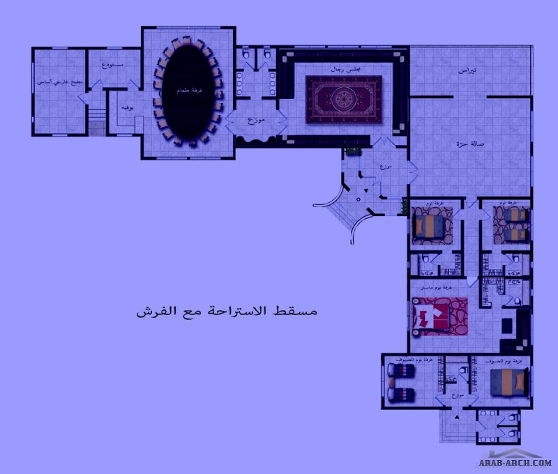 تصميم استراحة حرف L زاوية من أعمال Yasmine Al Hadwa