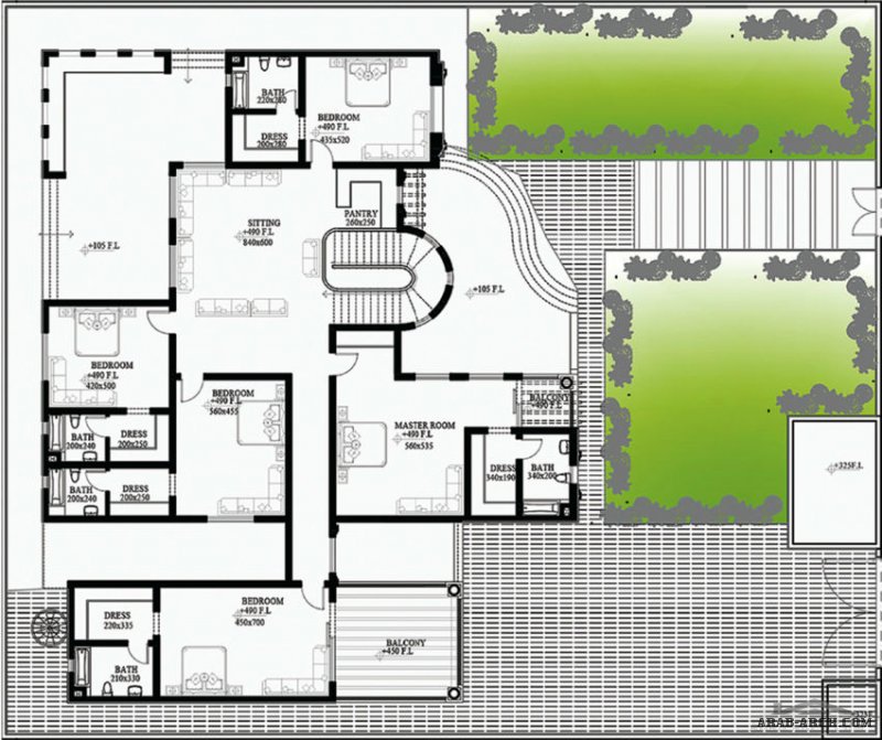 مخطط فيلا 729 متر مربع 6 غرف نمط خليجي