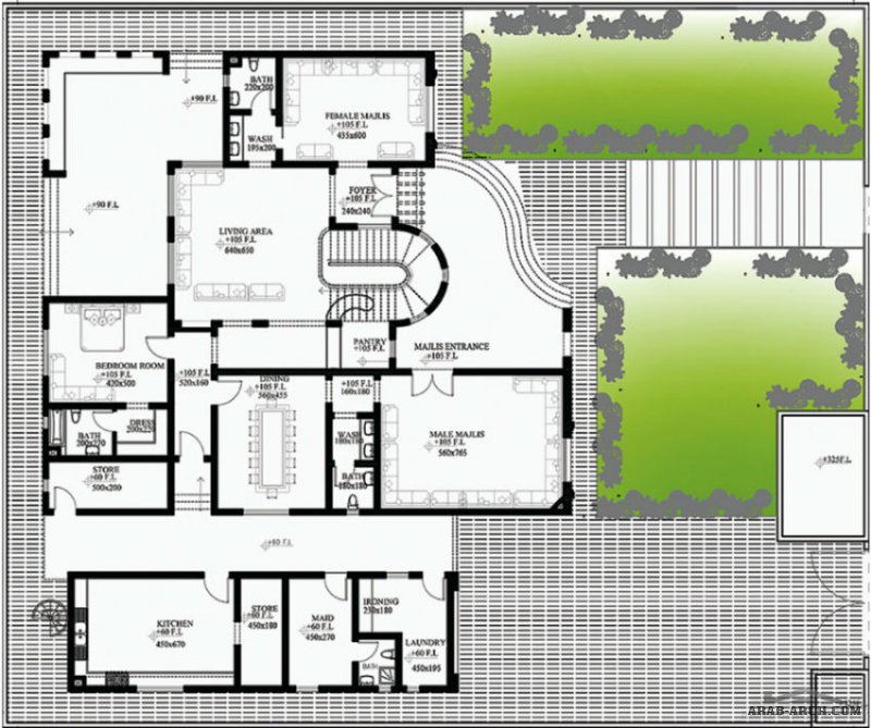 مخطط فيلا 729 متر مربع 6 غرف نمط خليجي