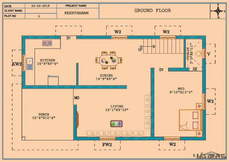 مساقط فيلا مودرن صغيرة المساحه 1750 قدم مربع تصميم هندى