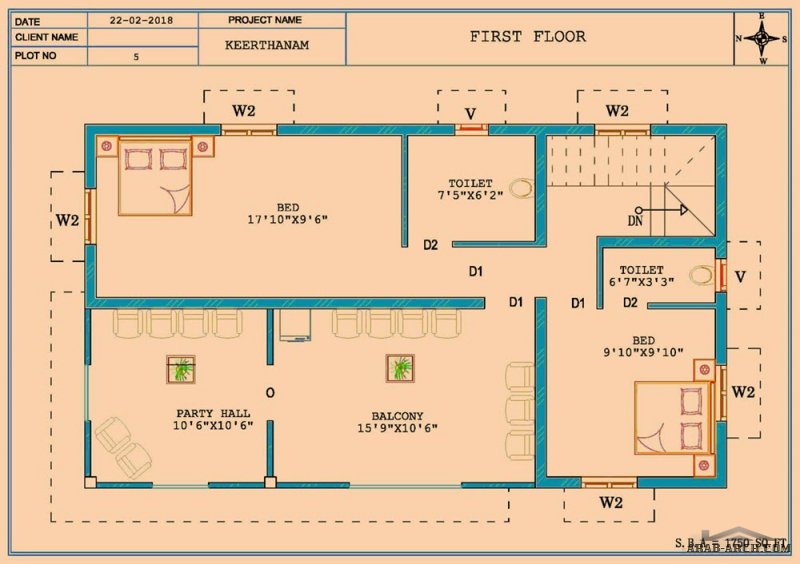 مساقط فيلا مودرن صغيرة المساحه 1750 قدم مربع تصميم هندى