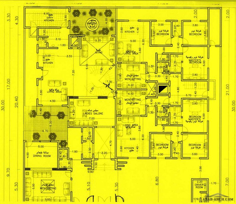 مخطط فله دورين و 4 شقق جانبيه بالرياض 30*30 متر