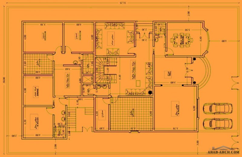 مخطط فيلا طابقين 31.25*20 م