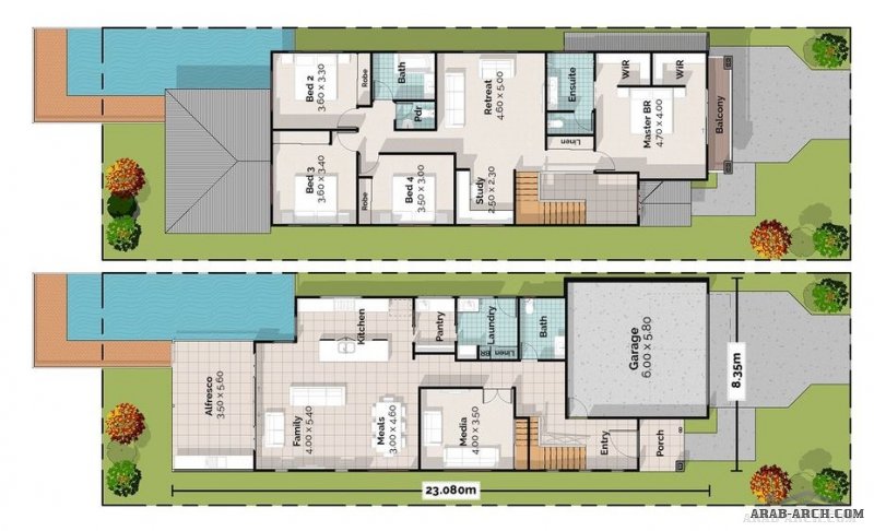 Two Storey House Plan 8.35*23.08 M 