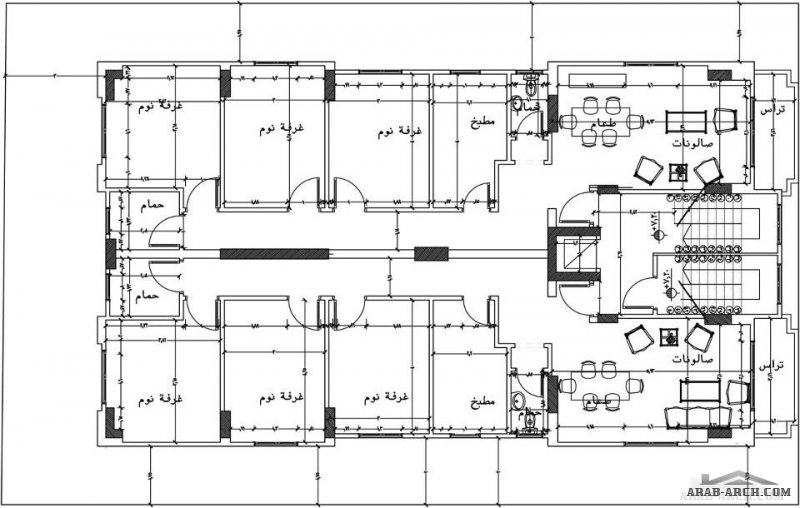 تصميم عمارة سكنية الدور شقتين - مساحه الشقه 140م2 وتتكون من ريسبشن 3 قطع و3غرف نوم و2حمام ومطبخ وبلكونه