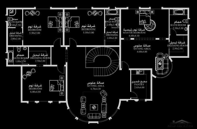 مخطط منزل المساحه 690 متر مربع 5 غرف نوم ابعاد المنزل 25.20 م x 23 م