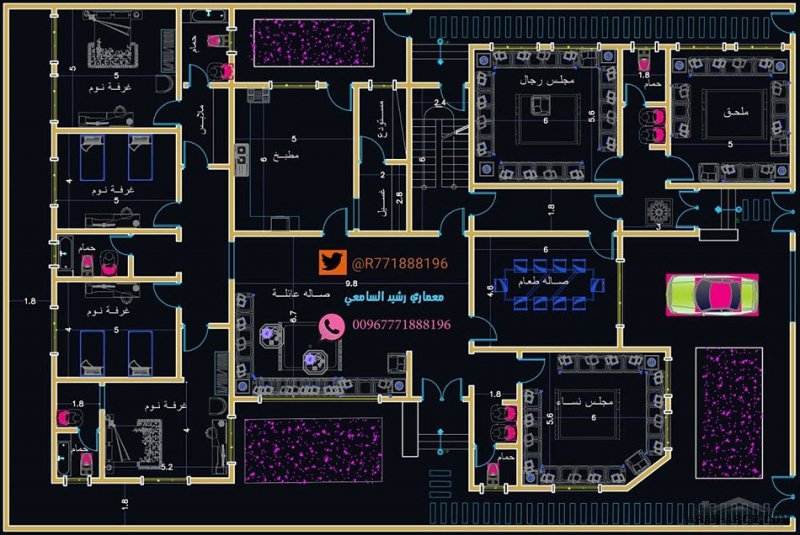 مقترحين  لمخطط دور  أرضي  من أعمال المهندس رشيد السامعي ابعاد الارض 22*33 متر