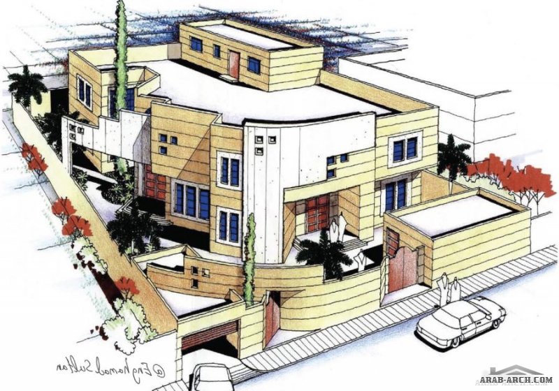 اسكتش فيلا خليجي بالمساقط  20*30 متر من اعمال المهندس حامد سلطان