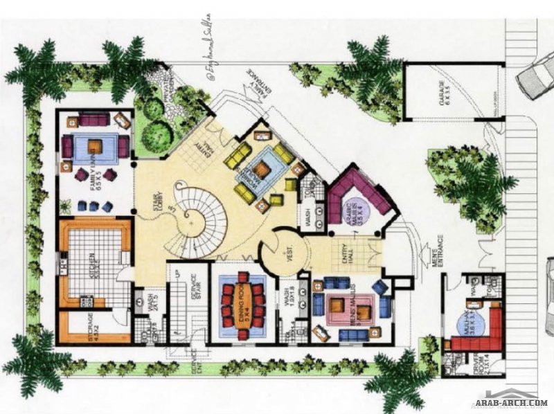 اسكتش فيلا خليجي بالمساقط  20*30 متر من اعمال المهندس حامد سلطان