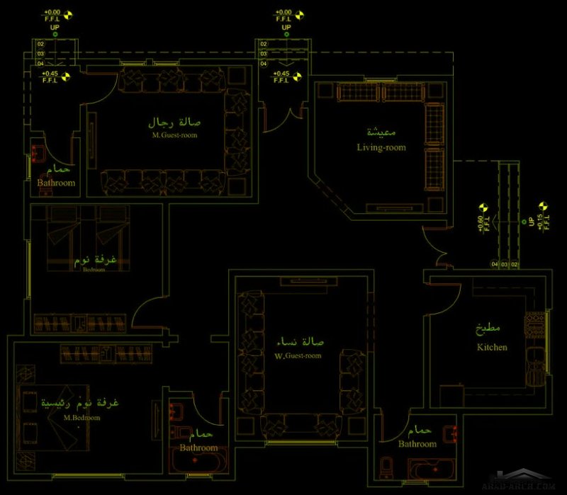 تصميم 180 متر مربع طابق واحد من تصميم  المهندس اشرف العماري