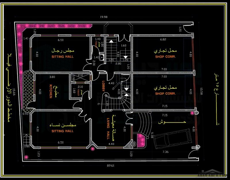  تصميم فيلا سكنية نظام دوبليكس وعمارة النظام الاستثماري الجديد دورين فيلا وباقي الاداور شقق سكنية ايجار بمدخل خاص بها .مساحة الارض 310 متر مربع