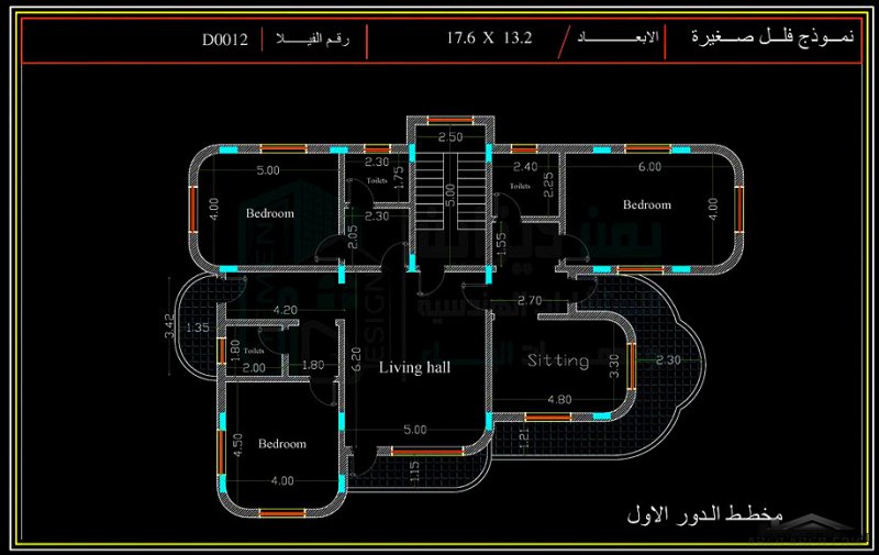 مخطط فيلا صغيرة المساحة 3 طوابق الارض 13*17 متر من اعمال (مكتب يمن ديزاين للاستشارات الهندسية وخدمات البناء) 