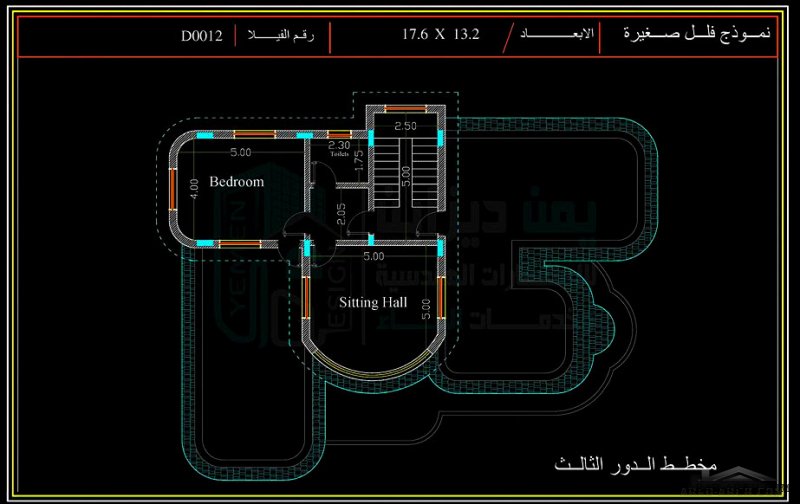 مخطط فيلا صغيرة المساحة 3 طوابق الارض 13*17 متر من اعمال (مكتب يمن ديزاين للاستشارات الهندسية وخدمات البناء) 