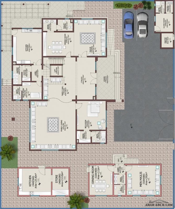 التصميم لفيلا 640 متر مربع طابقين و رروف 5+2 غرفة نوم DD+3