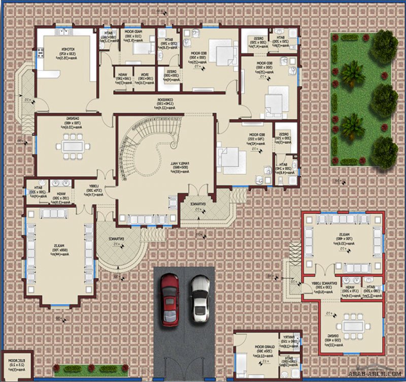 مخطط الفيلا D3 مساح الارض 650 مت مربع 5+2 غرف نوم