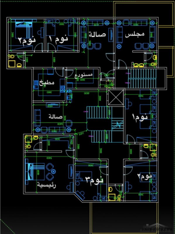 خرائط فيلا مع شقة خلفية صغيرة بالدور الاول الارض 616 متر مربع