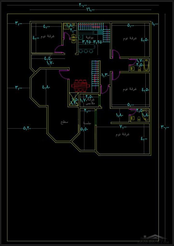 فكرة مخطط فيلا سعودي الارض 20*30 متر المباني 16*17 متر