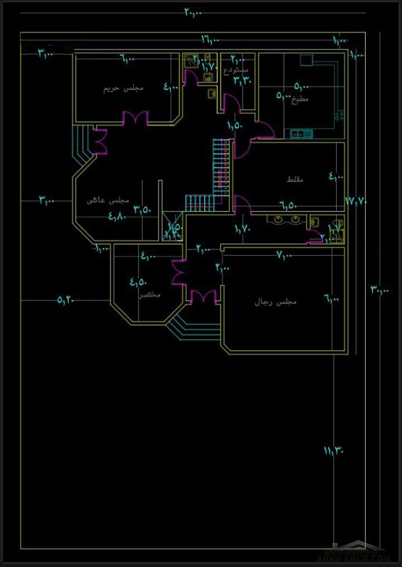 فكرة مخطط فيلا سعودي الارض 20*30 متر المباني 16*17 متر