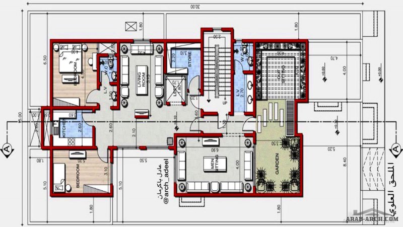 مخطط فيلا دورين وملحق علوي مساحة الارض 15x30من تصميم م/عادل باكرمان