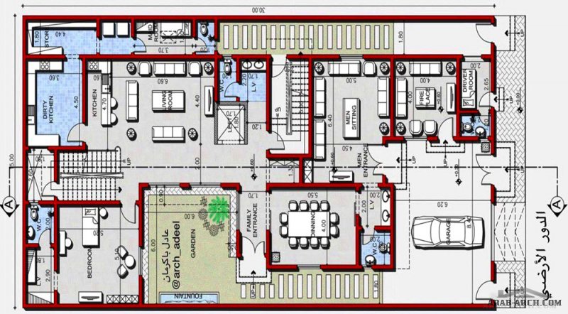 مخطط فيلا دورين وملحق علوي مساحة الارض 15x30من تصميم م/عادل باكرمان