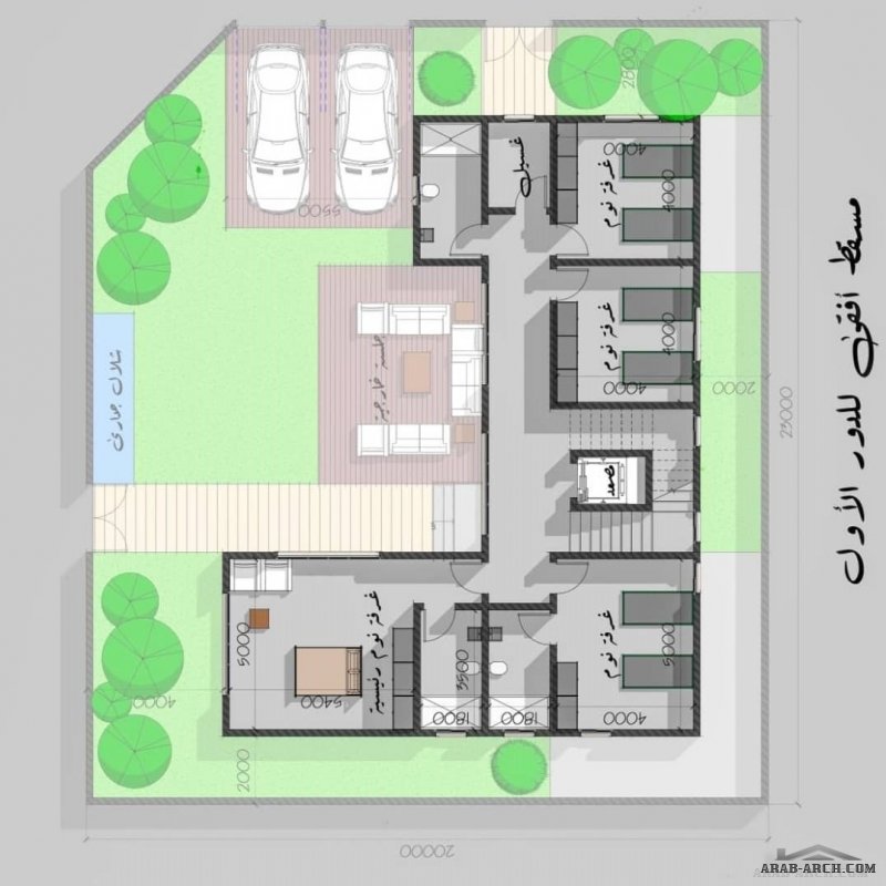 مخطط 20*20 تصميم حديث 4 غرف نوم