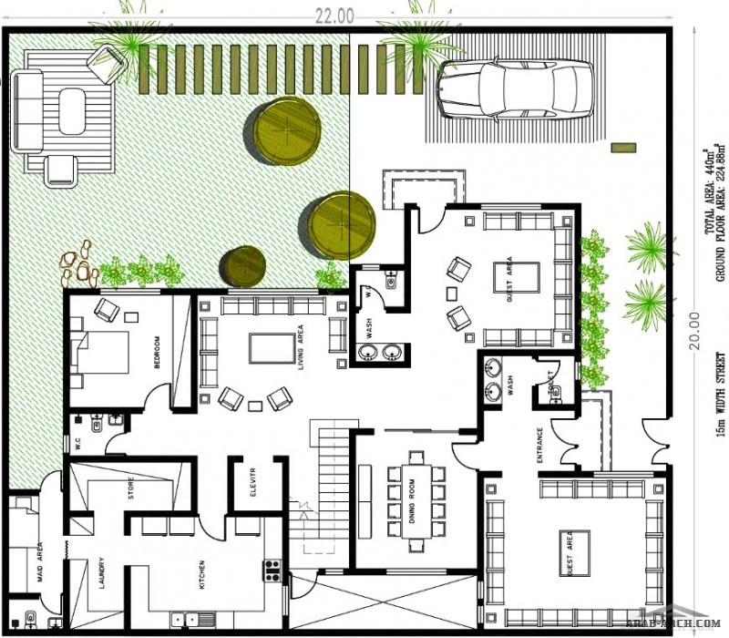 مخطط فيلا دورين وملحق لمساحة أرض 20×22 من تصميم شركة عمار للمهندس / مقبل الواكد