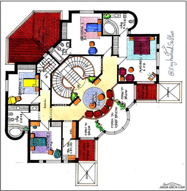 فكرة مخطط رقم14 فيلا طابقين الاض 25*25 متر  eng.Hamad Sultan