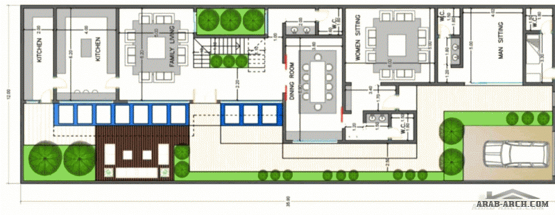 مخطط  فيلا طابقين نمط سعودي الاض 35*12 متر