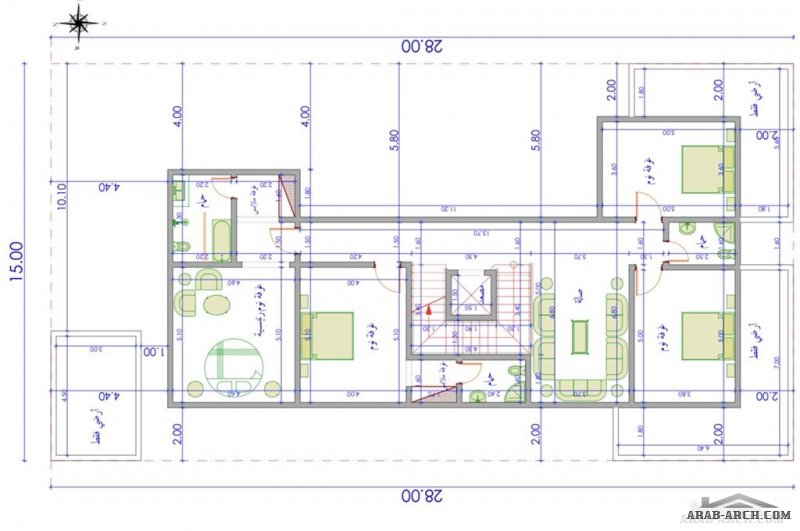 بيت سعودي تصميم مودرن 4 غرف نوم مساحة الاض 28*15 متر