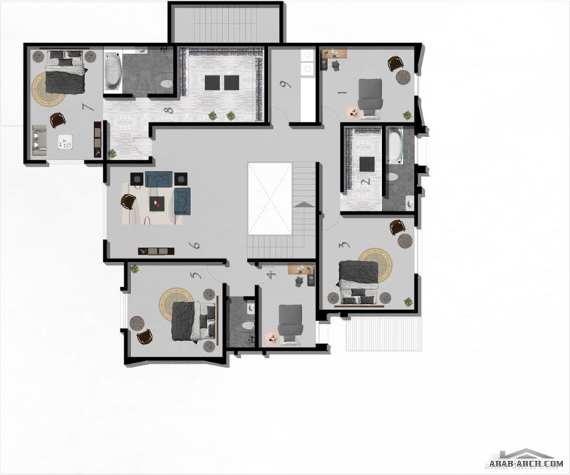 فيلا و شقة علوية بدرج مستقل من أعمال الحسن للاستشارات الهندسية مخطط فيلا مودرن | Modern villa plan