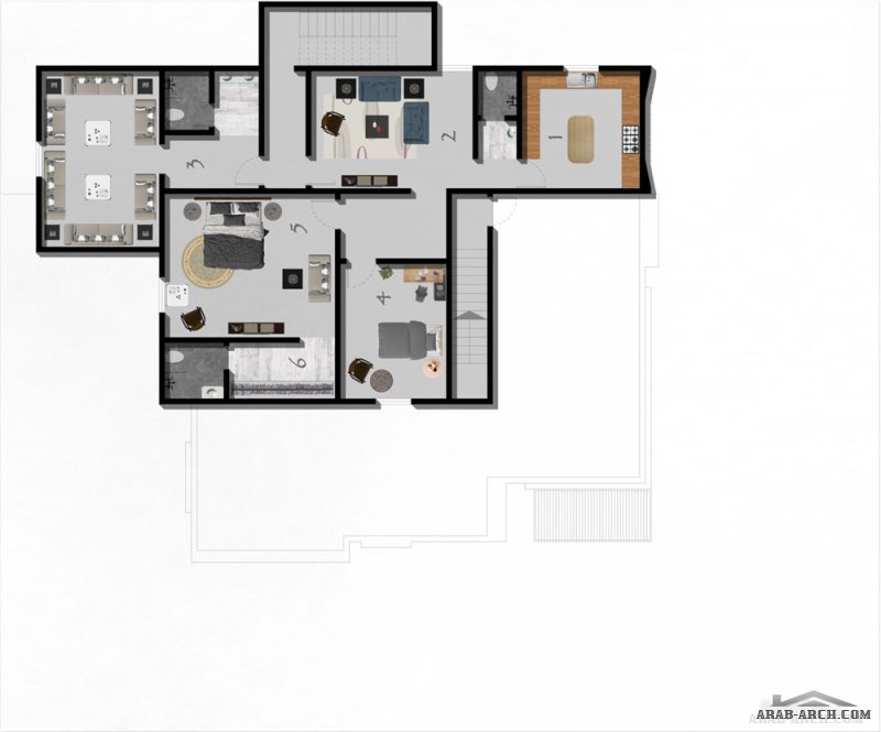 فيلا و شقة علوية بدرج مستقل من أعمال الحسن للاستشارات الهندسية مخطط فيلا مودرن | Modern villa plan