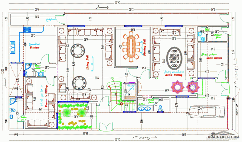 المخطط فيلا دورين مساحة الارض 13.5x25  نمط سعودي  6 غرف نوم نوم 