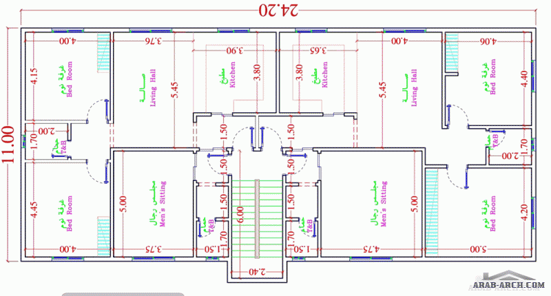 مخطط دور ارضي وشقتين ٤٥٠م٢ الارض 30*15 متر للمهندس Nader alahli 