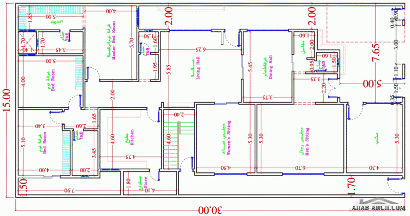 مخطط دور ارضي وشقتين ٤٥٠م٢ الارض 30*15 متر للمهندس Nader alahli 