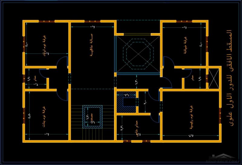 من أعمال مكتب الراجحي الهندسي مخطط فيلا مساحة الارض 22*15 متر دور القبو و دور  ارضي و دور أول