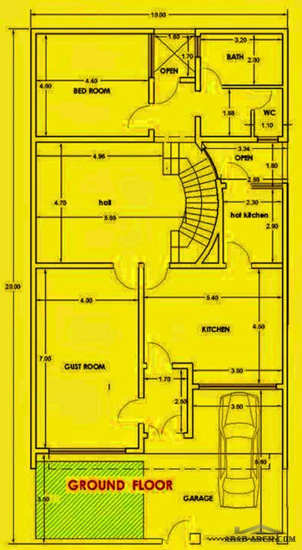 مخطط دار عراقي واجهه 10 متر و نزول 20 متر طابقين
