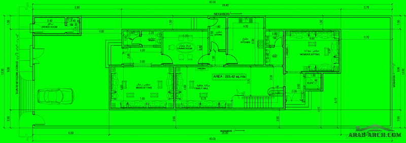 خرائط فيلا تصميم جميل ابعاد الارض 40م*12.5م