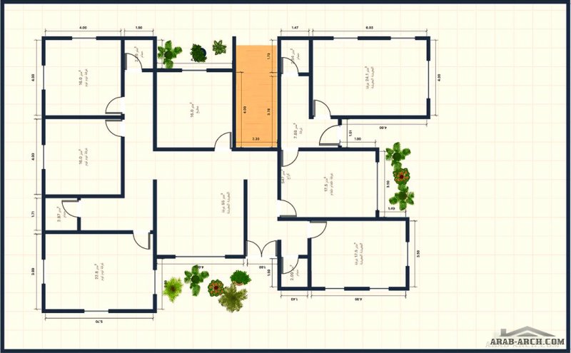 خريطة طابق ارضي - ابعاد الارض 30*18.5 متر 