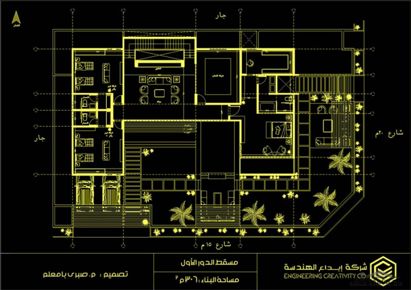 مخطط فيلا كامل مع التفاصيل من اعمال Arch_sabri  مساحة الدور 385 م2