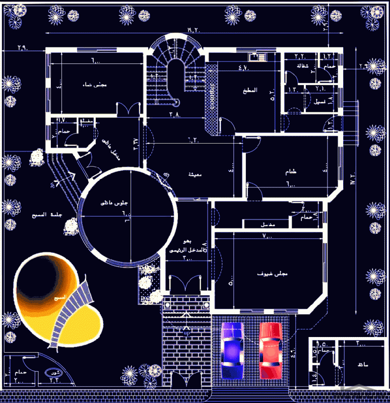 تصميم فيلا دورين وملحق مساحة الارض 25*25 متر